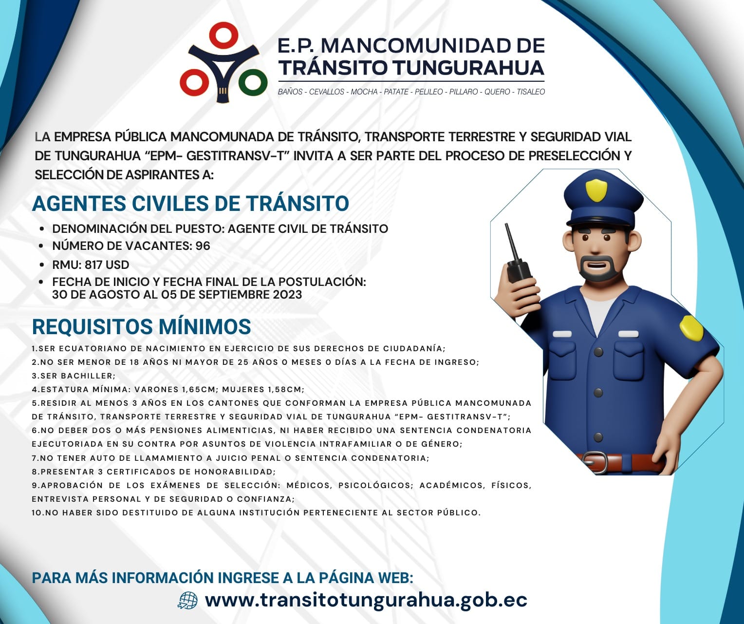 PROCESO DE SELECCIÓN DE ASPIRANTES AGENTES CIVILES DE TRÁNSITO TUNGURAHUA